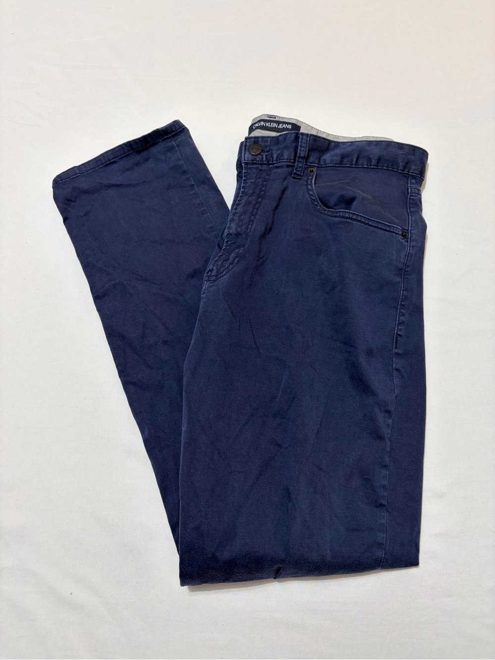 Calvin Klein Jeans Mens 34x32 Navy Blue Chino Stretch Twill Casual Pants Classic